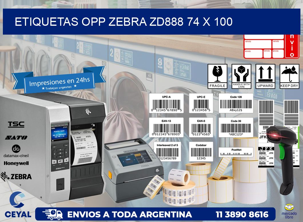 ETIQUETAS OPP ZEBRA ZD888 74 x 100
