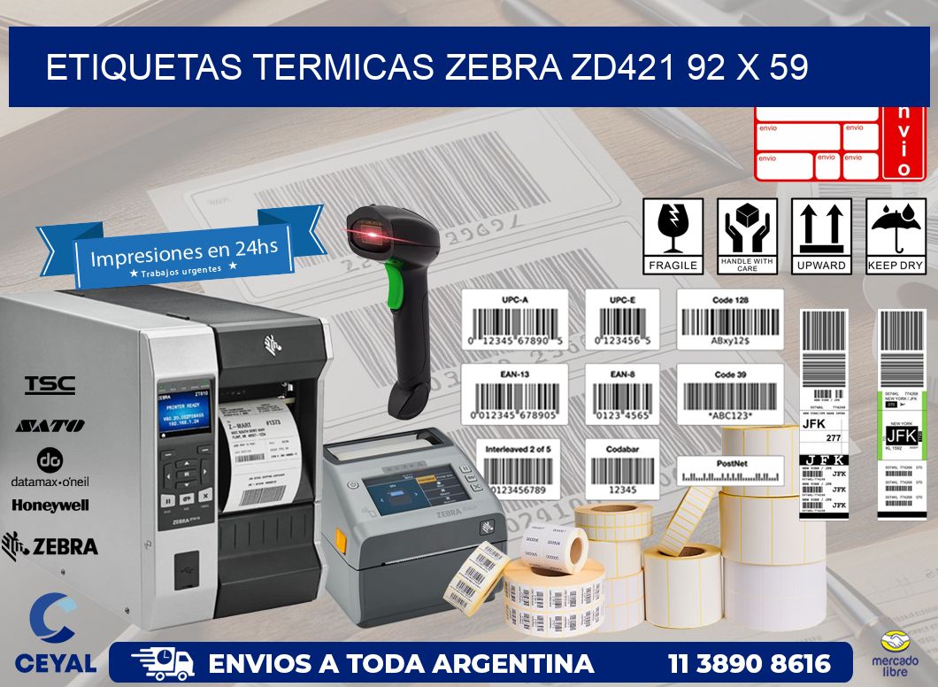 ETIQUETAS TERMICAS ZEBRA ZD421 92 x 59