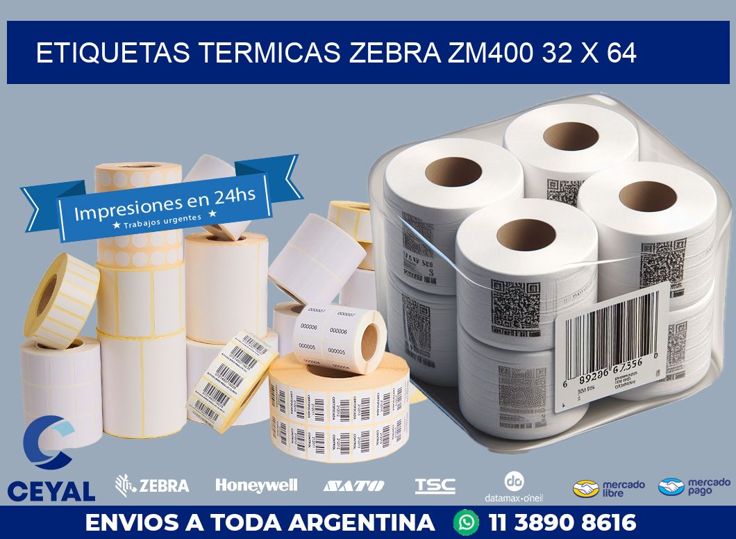 ETIQUETAS TERMICAS ZEBRA ZM400 32 x 64