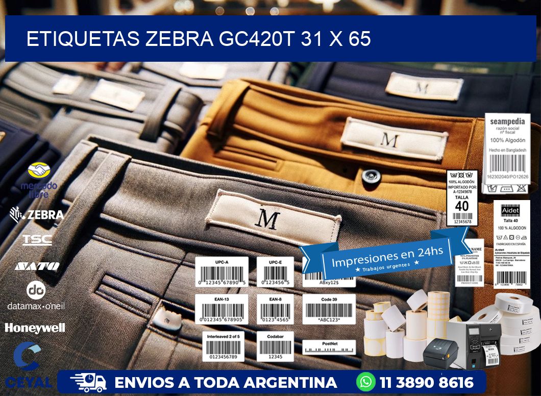 ETIQUETAS Zebra GC420T 31 x 65