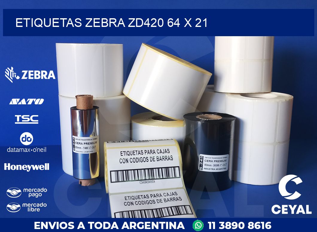 ETIQUETAS Zebra ZD420 64 x 21