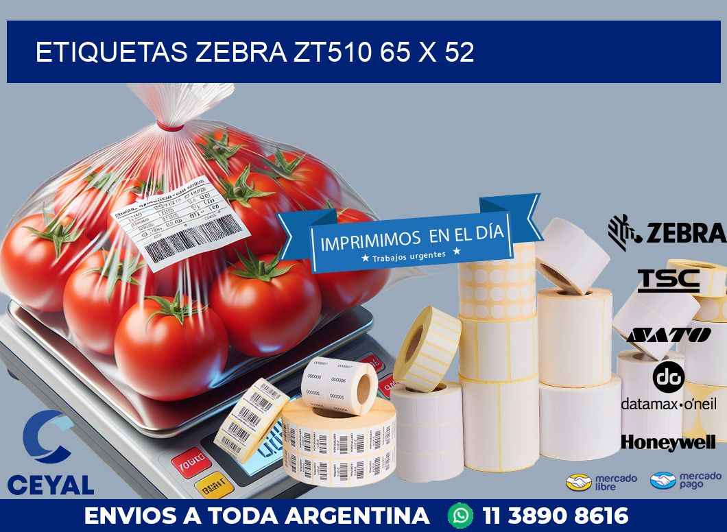 ETIQUETAS Zebra ZT510 65 x 52