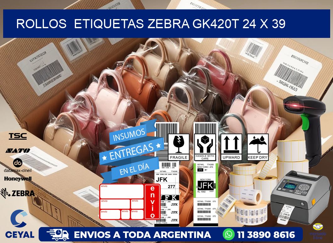 ROLLOS  ETIQUETAS Zebra GK420T 24 x 39