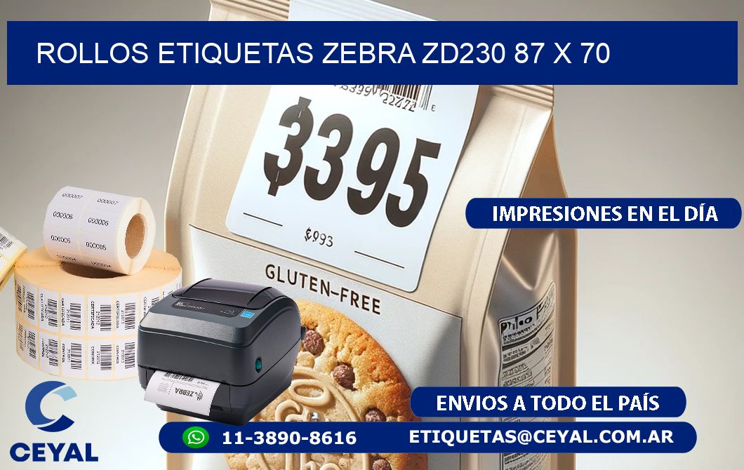 ROLLOS ETIQUETAS Zebra ZD230 87 x 70