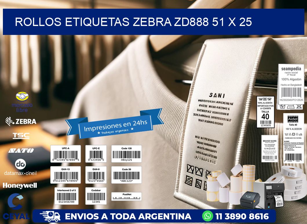 ROLLOS ETIQUETAS Zebra ZD888 51 x 25