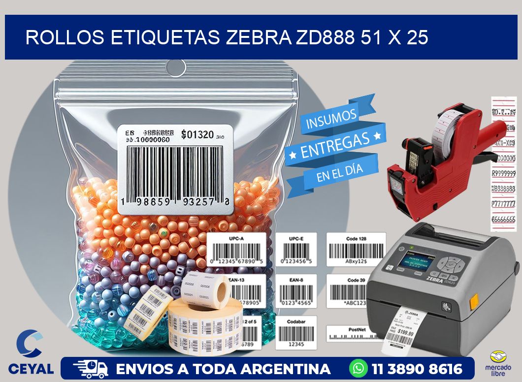 ROLLOS ETIQUETAS Zebra ZD888 51 x 25