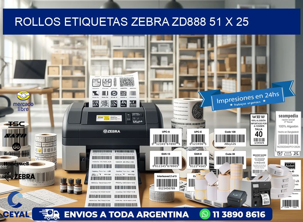 ROLLOS ETIQUETAS Zebra ZD888 51 x 25