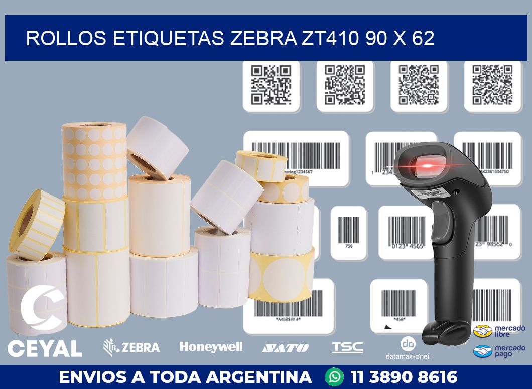 ROLLOS ETIQUETAS Zebra ZT410 90 x 62