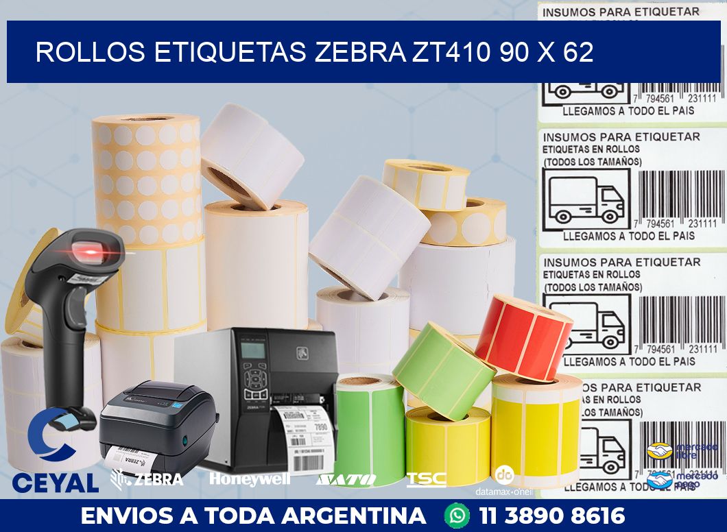 ROLLOS ETIQUETAS Zebra ZT410 90 x 62