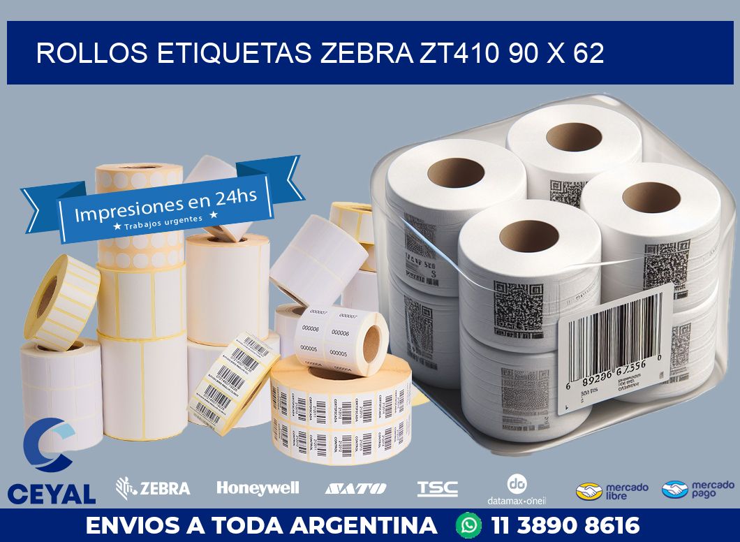 ROLLOS ETIQUETAS Zebra ZT410 90 x 62