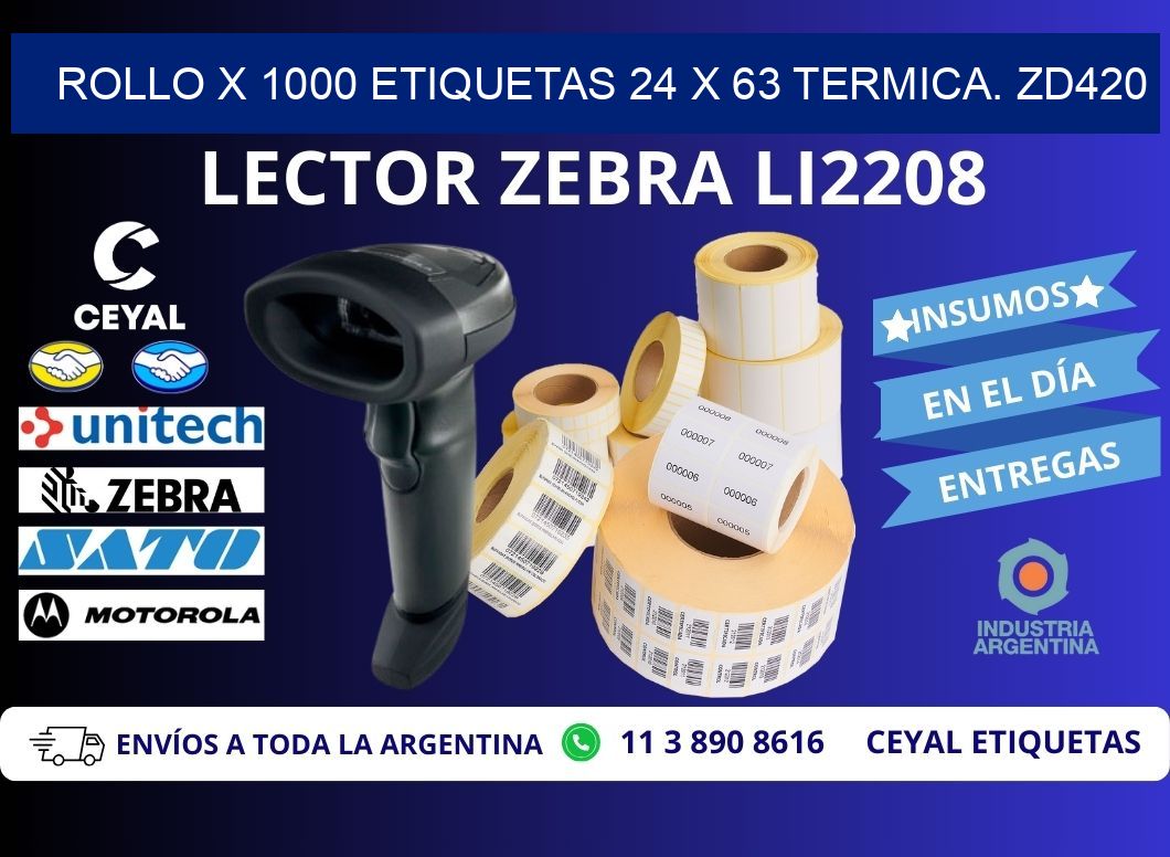 Rollo X 1000 etiquetas 24 x 63 termica. zd420
