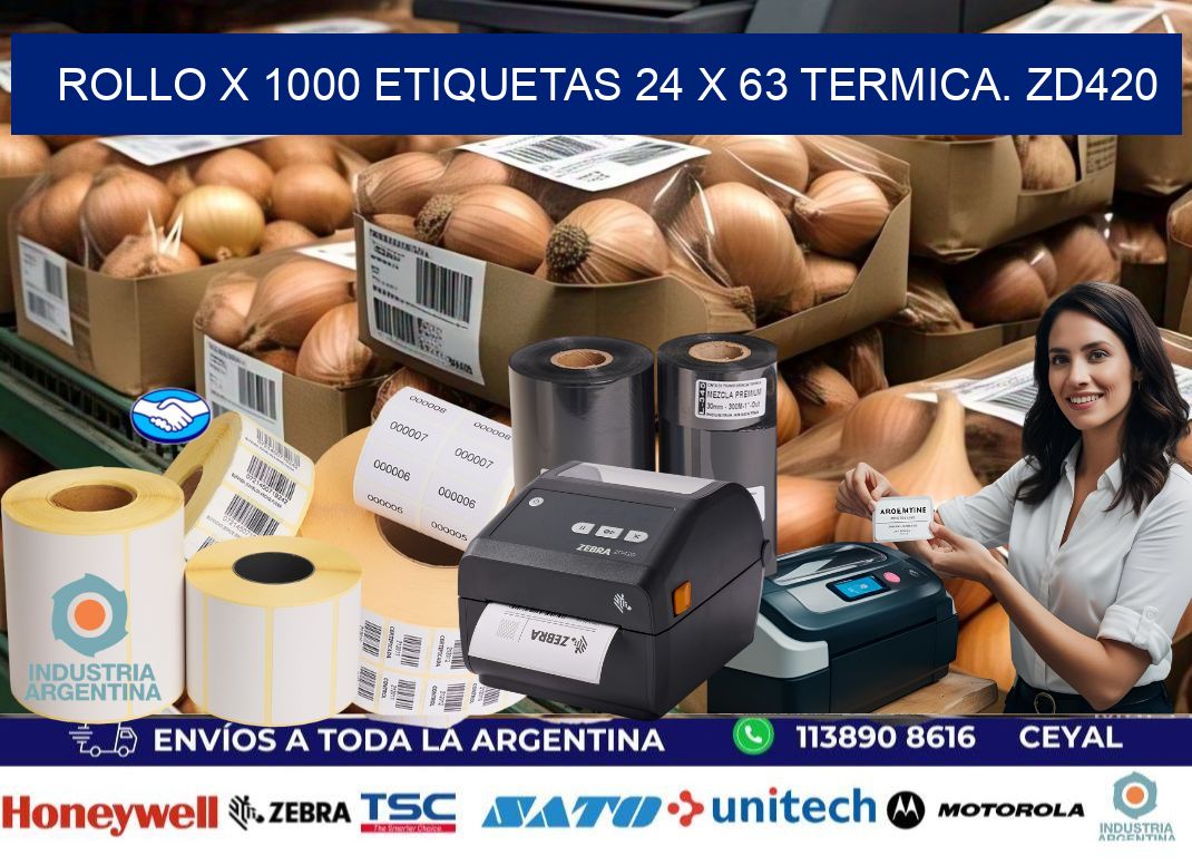 Rollo X 1000 etiquetas 24 x 63 termica. zd420