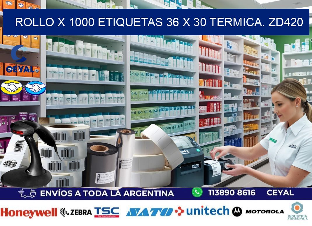 Rollo X 1000 etiquetas 36 x 30 termica. zd420