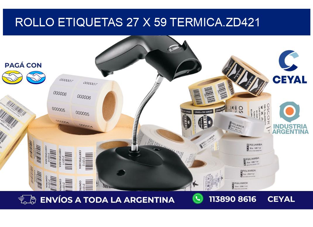 Rollo etiquetas 27 x 59 termica.zd421