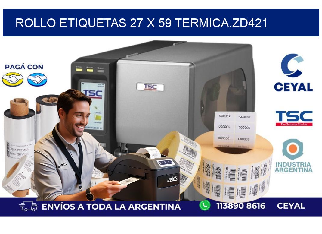 Rollo etiquetas 27 x 59 termica.zd421