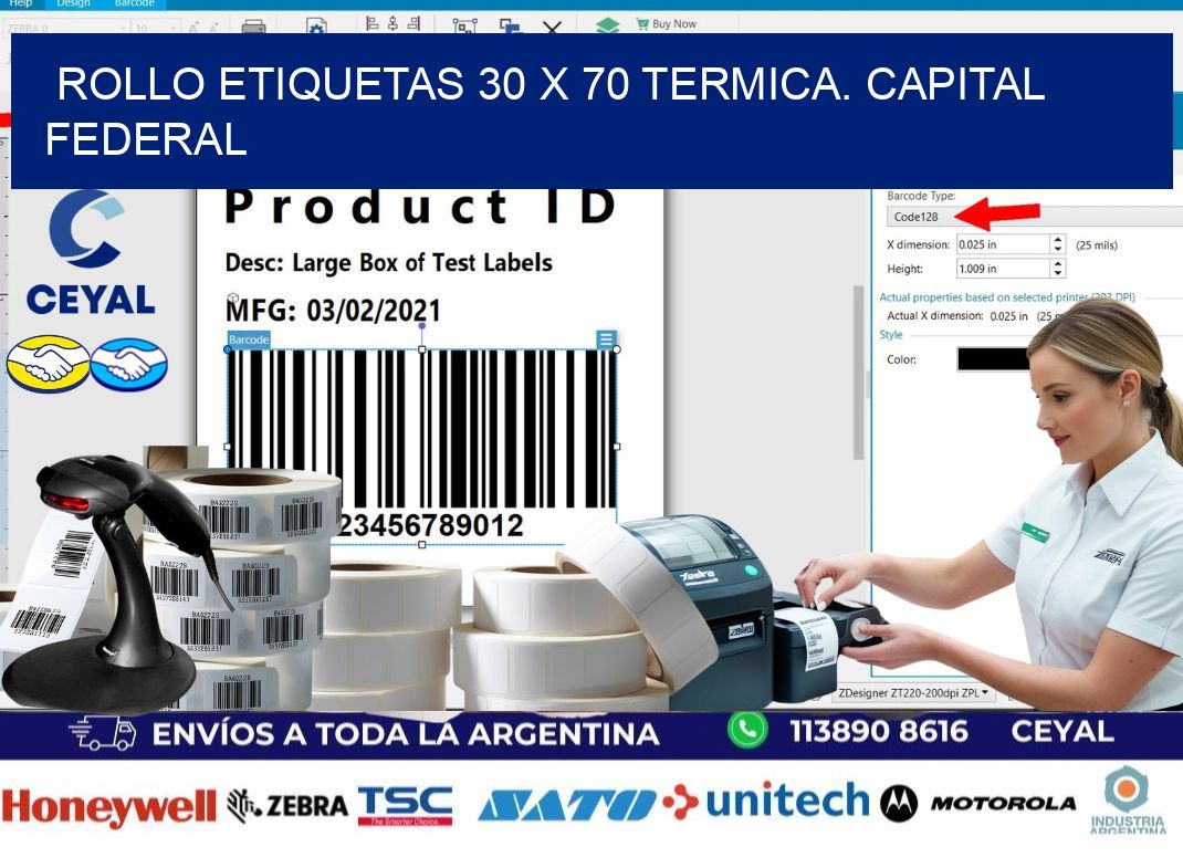 Rollo etiquetas 30 x 70 termica. Capital Federal