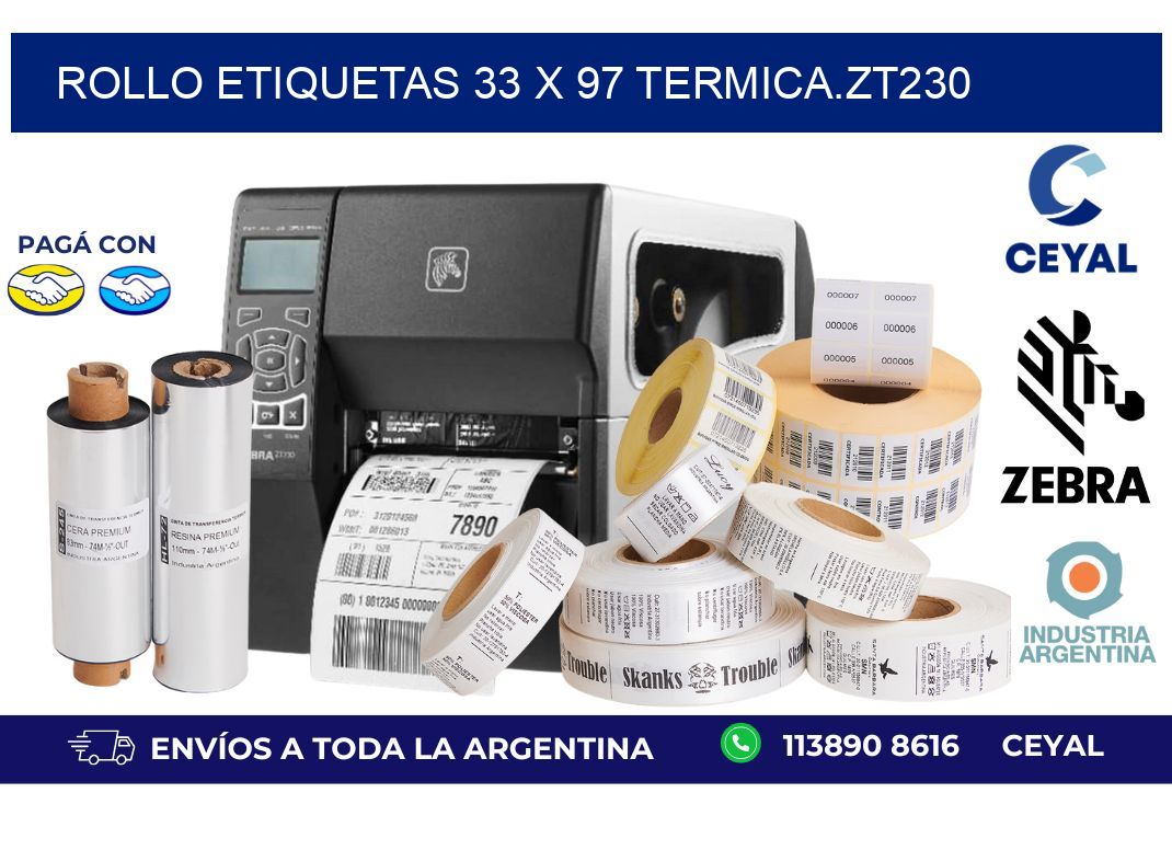 Rollo etiquetas 33 x 97 termica.zt230