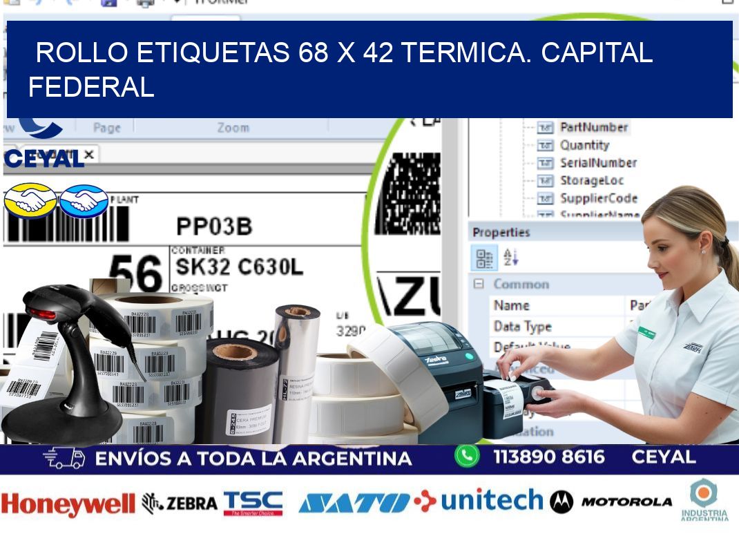 Rollo etiquetas 68 x 42 termica. Capital Federal