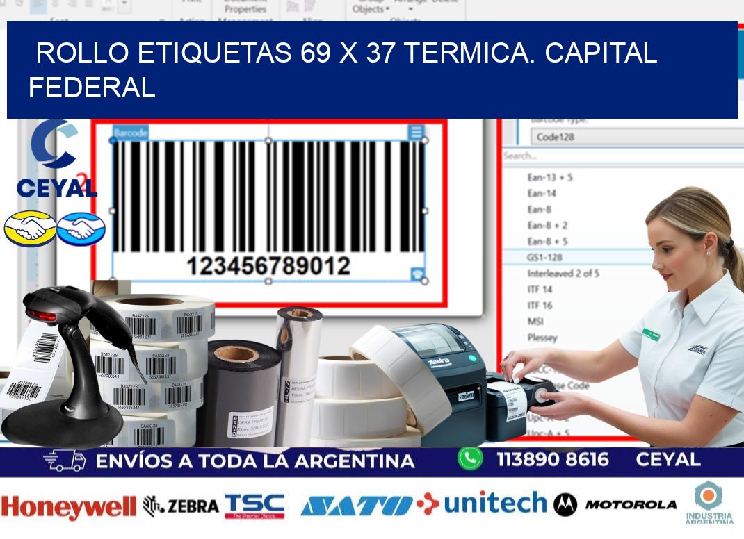 Rollo etiquetas 69 x 37 termica. Capital Federal