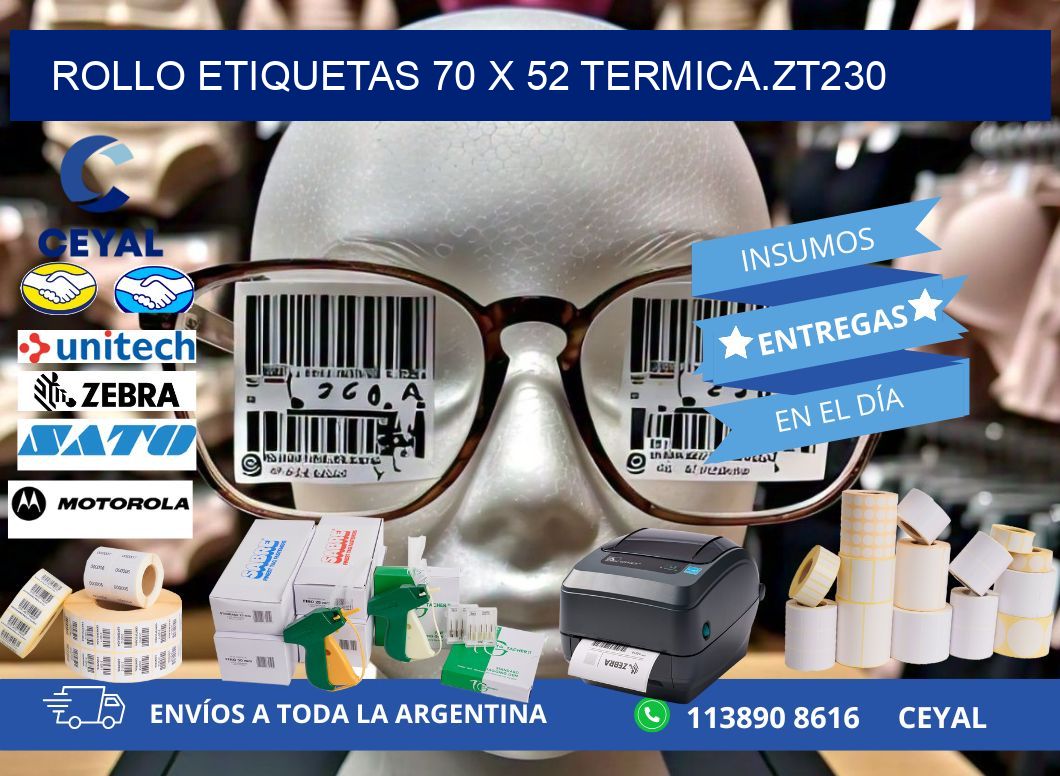 Rollo etiquetas 70 x 52 termica.zt230