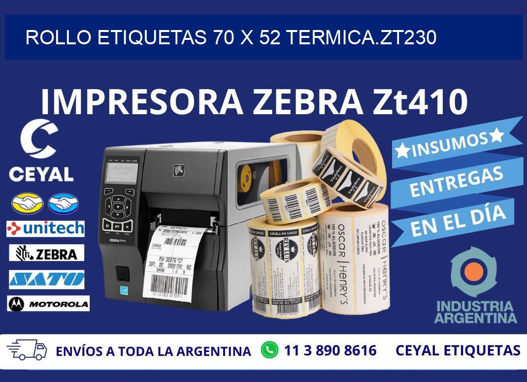 Rollo etiquetas 70 x 52 termica.zt230