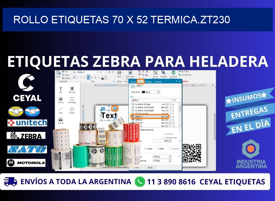 Rollo etiquetas 70 x 52 termica.zt230