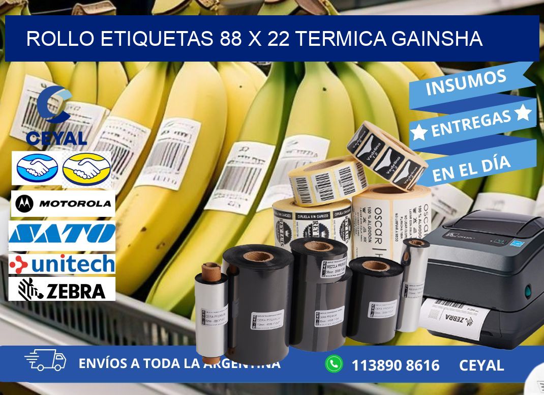 Rollo etiquetas 88 x 22 termica gainsha