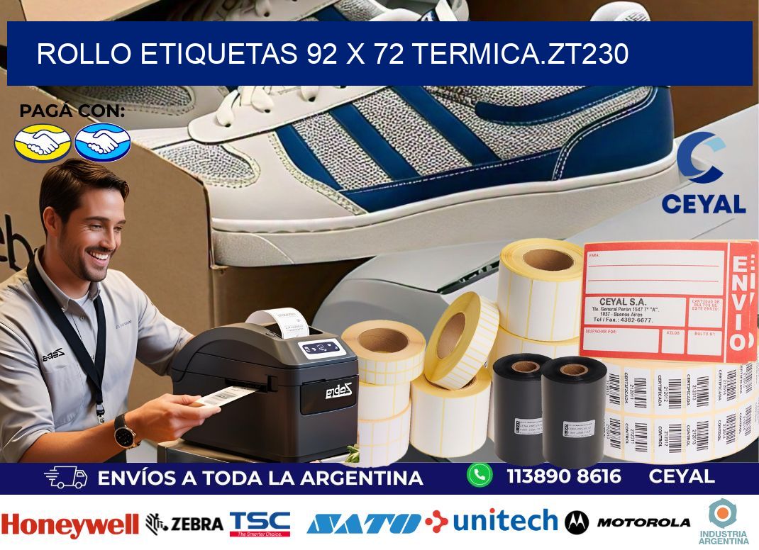 Rollo etiquetas 92 x 72 termica.zt230