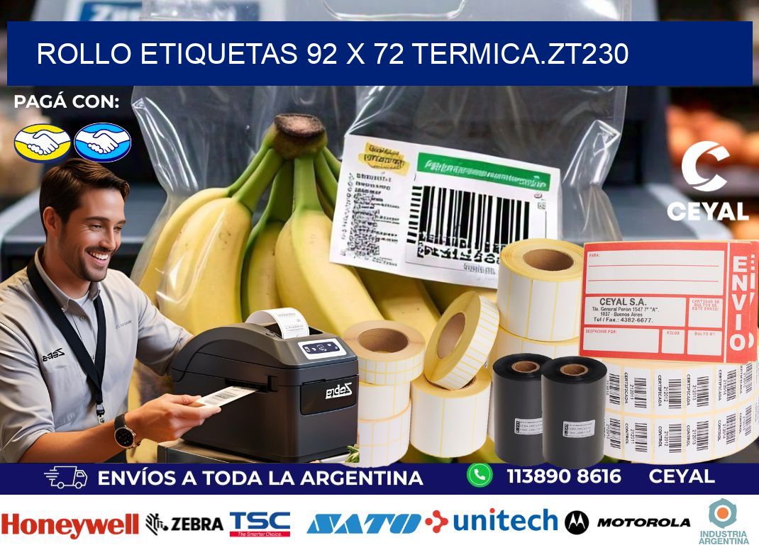 Rollo etiquetas 92 x 72 termica.zt230