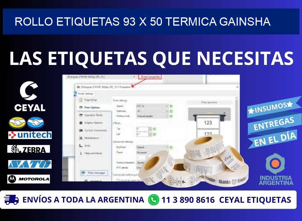 Rollo etiquetas 93 x 50 termica gainsha