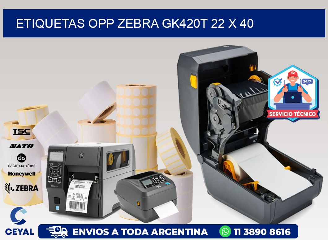 ETIQUETAS OPP ZEBRA GK420T 22 x 40