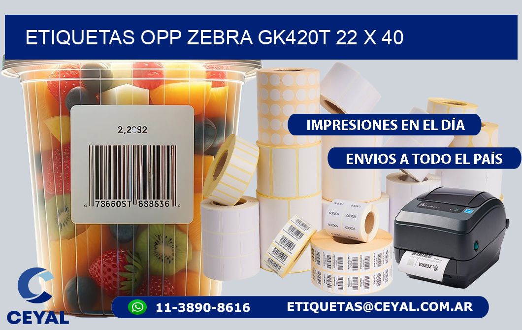 ETIQUETAS OPP ZEBRA GK420T 22 x 40