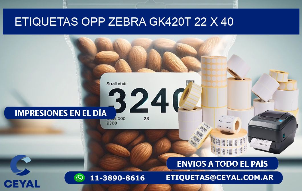 ETIQUETAS OPP ZEBRA GK420T 22 x 40