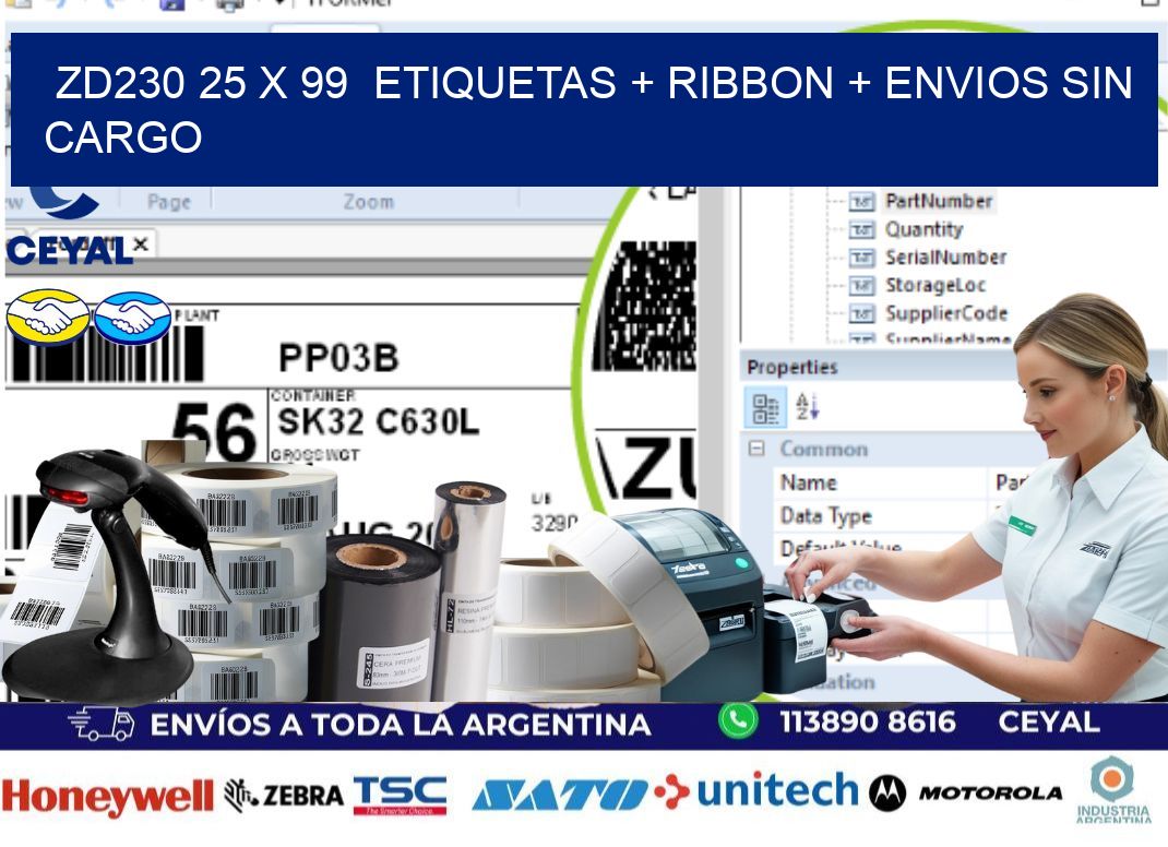 ZD230 25 x 99  etiquetas + ribbon + envios sin cargo