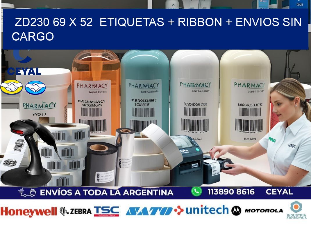 ZD230 69 x 52  etiquetas + ribbon + envios sin cargo