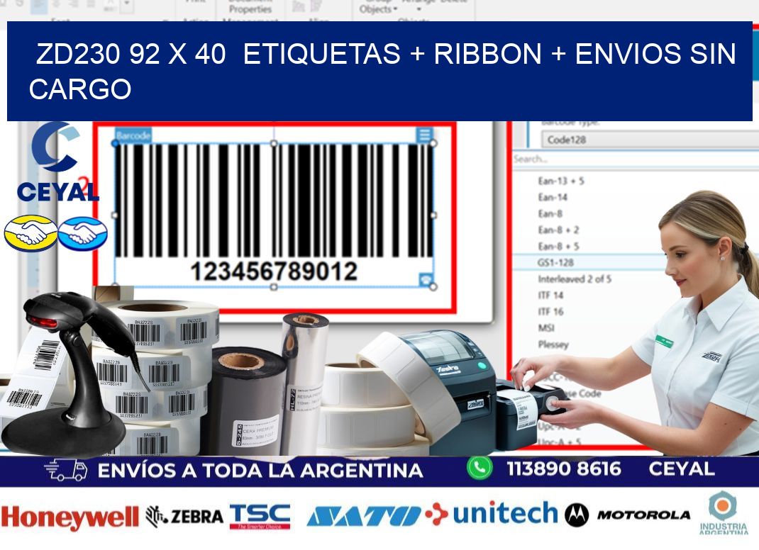 ZD230 92 x 40  etiquetas + ribbon + envios sin cargo