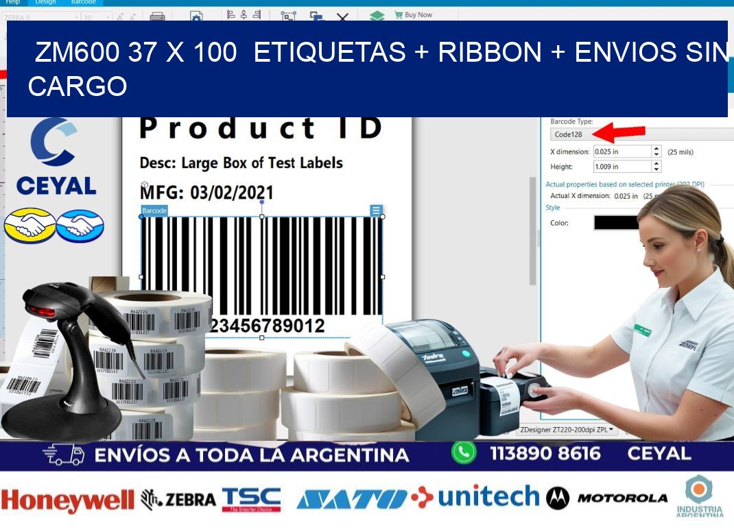 ZM600 37 x 100  etiquetas + ribbon + envios sin cargo