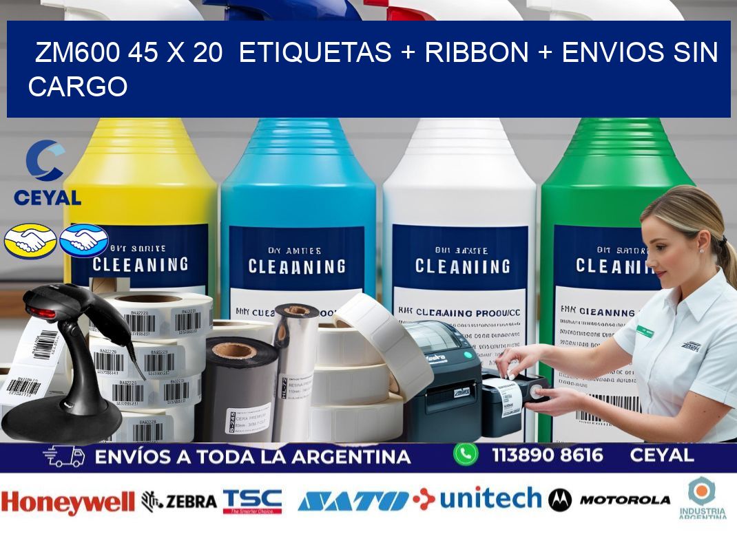 ZM600 45 x 20  etiquetas + ribbon + envios sin cargo