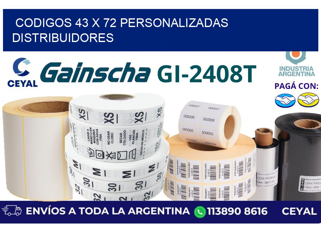 codigos 43 x 72 personalizadas distribuidores