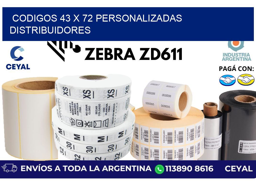 codigos 43 x 72 personalizadas distribuidores