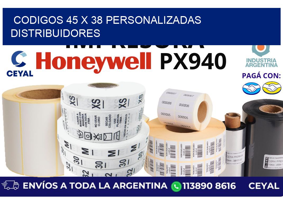 codigos 45 x 38 personalizadas distribuidores
