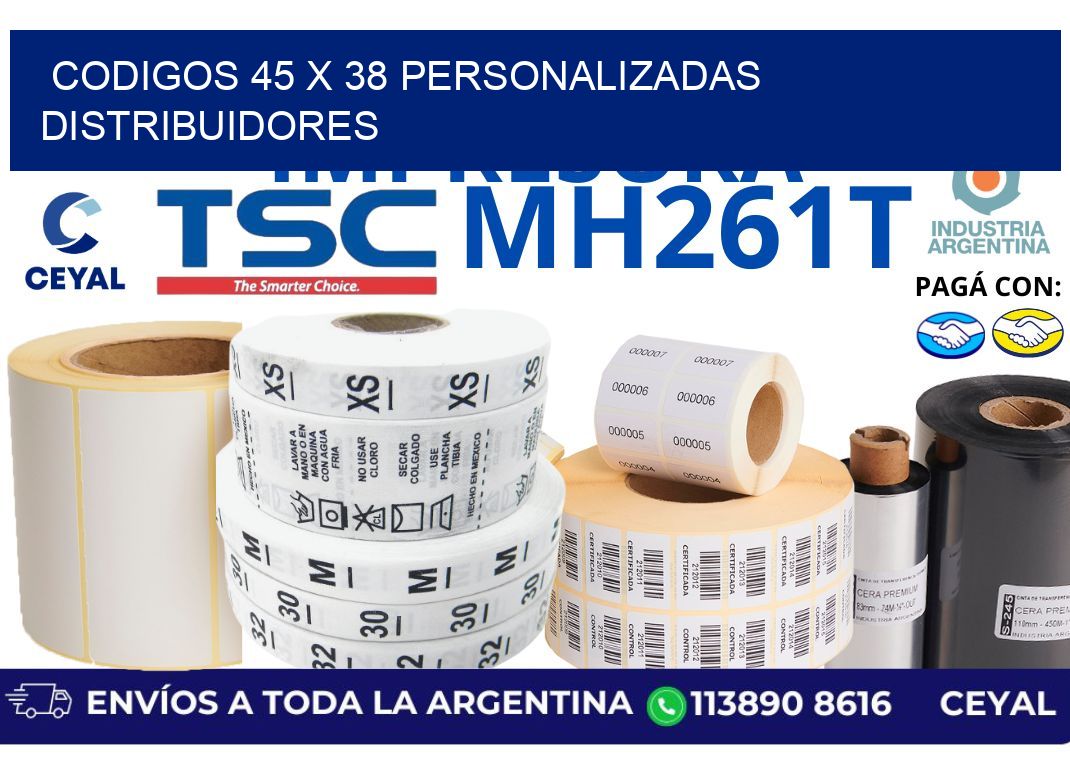 codigos 45 x 38 personalizadas distribuidores