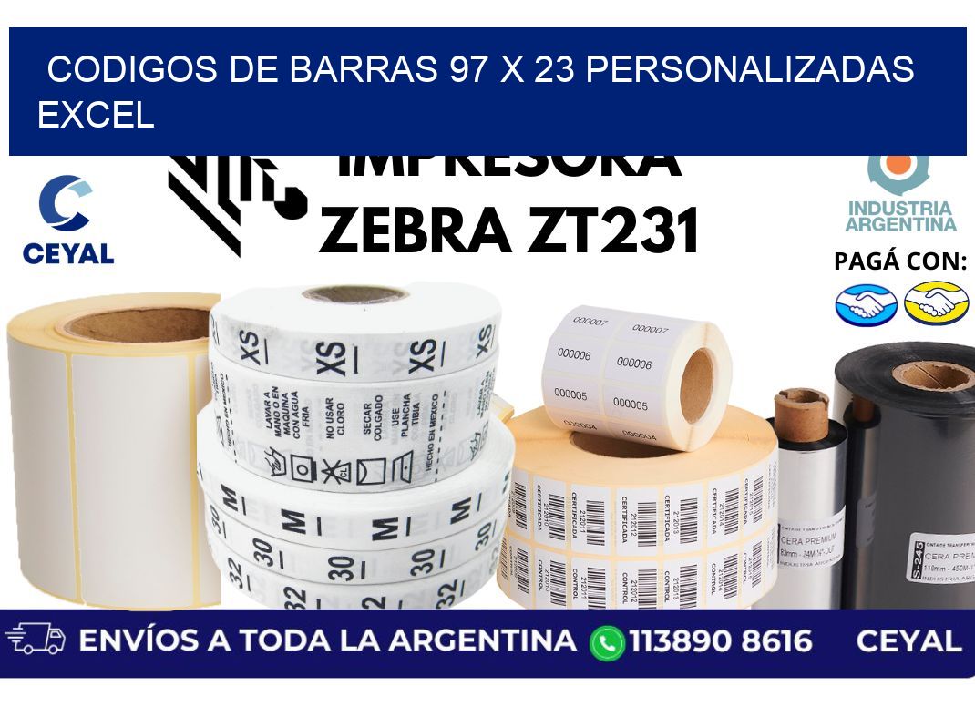 codigos de barras 97 x 23 personalizadas excel