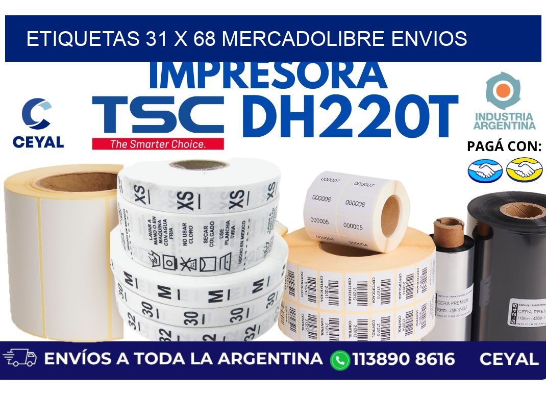 etiquetas 31 x 68 mercadolibre envios