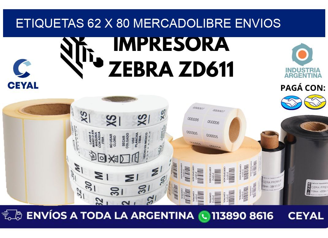 etiquetas 62 x 80 mercadolibre envios