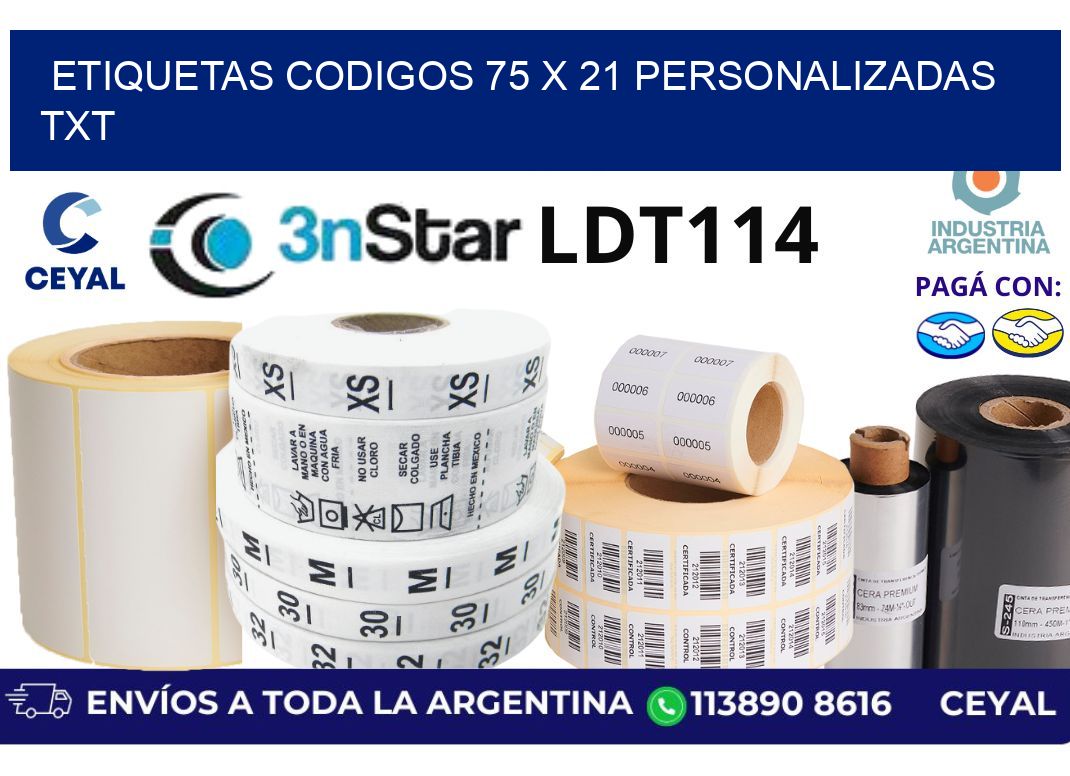 etiquetas codigos 75 x 21 personalizadas txt