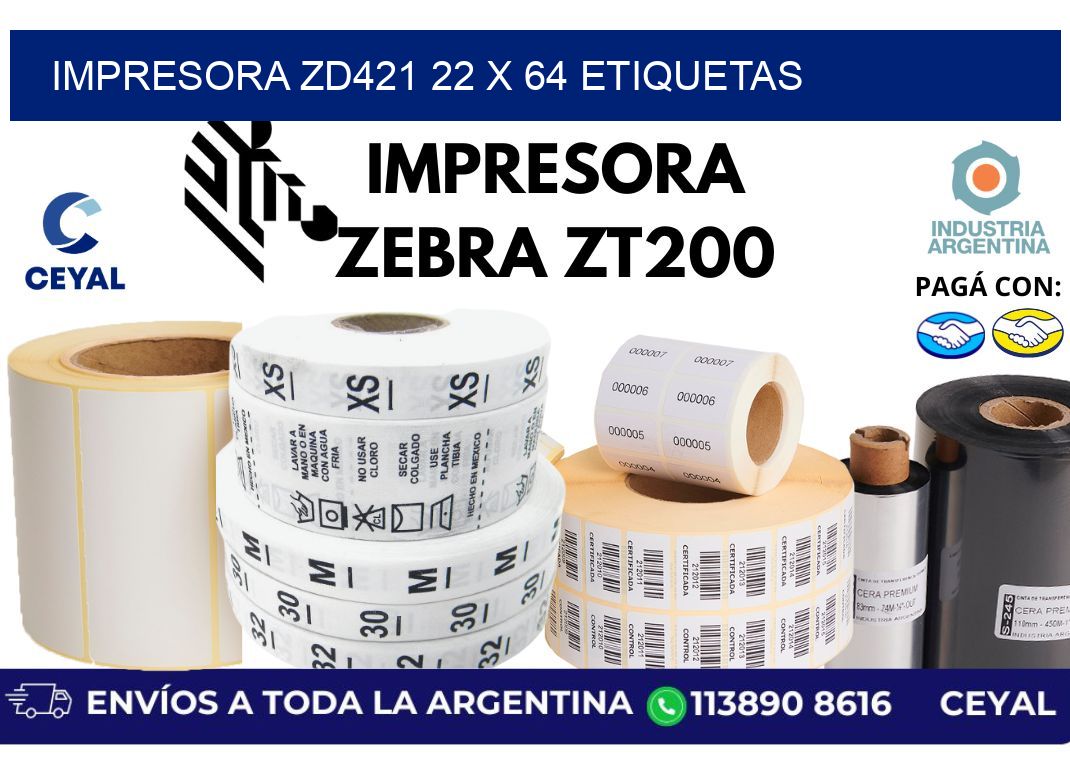 impresora zd421 22 x 64 etiquetas