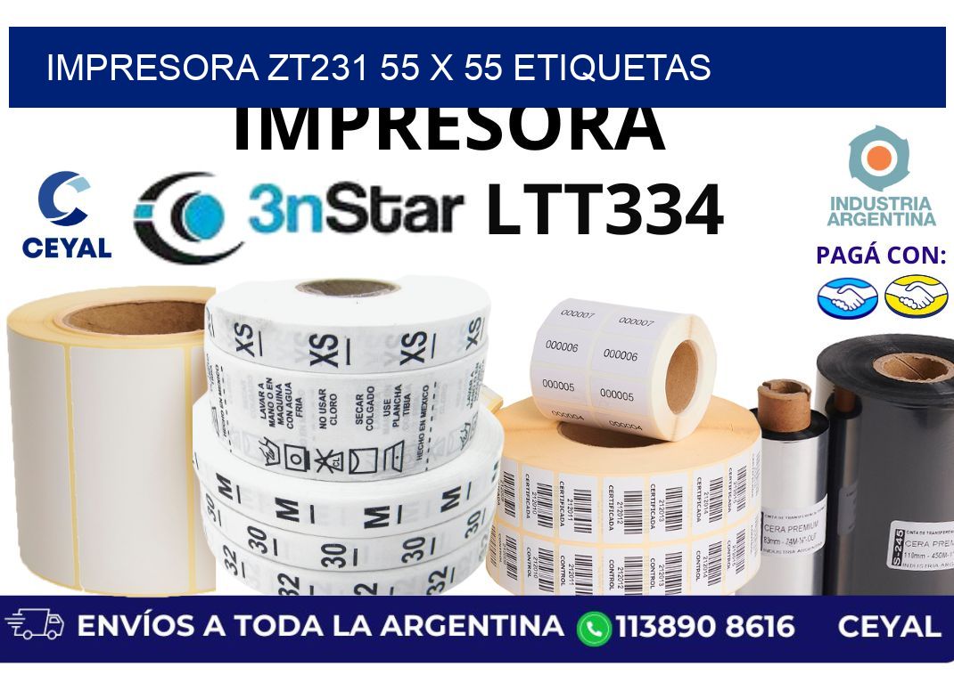impresora zt231 55 x 55 etiquetas