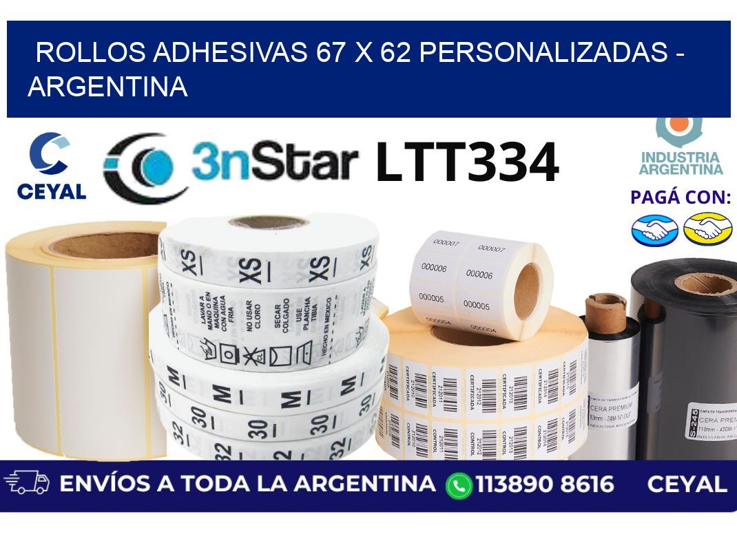 rollos adhesivas 67 x 62 personalizadas - Argentina