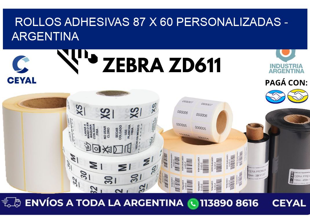 rollos adhesivas 87 x 60 personalizadas - Argentina